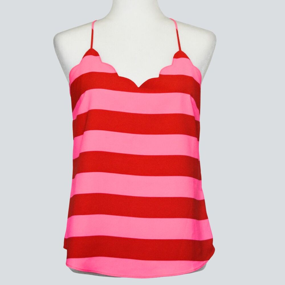 J.CREW Scalloped Cami Top Striped Pink Red Lined Tank Blouse Size 2
